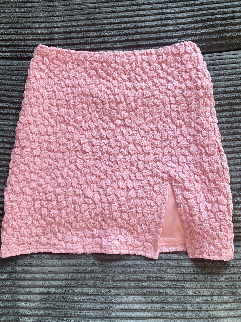 Better Be Pink Textured Mini Skirt with Front Slit